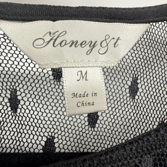 Honey & t Black Lace Crochet Whimsigoth Fairy Grunge Romantic‎ Top Size M Sheer - Picture 10 of 13